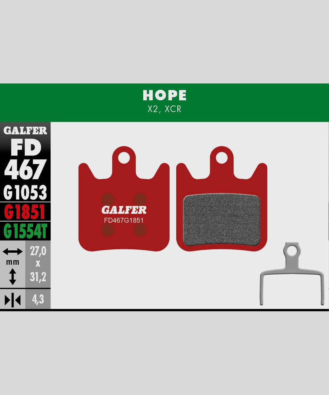 Galfer Advanced Bike Disc Brake Pad - Hope - X2 / XCR