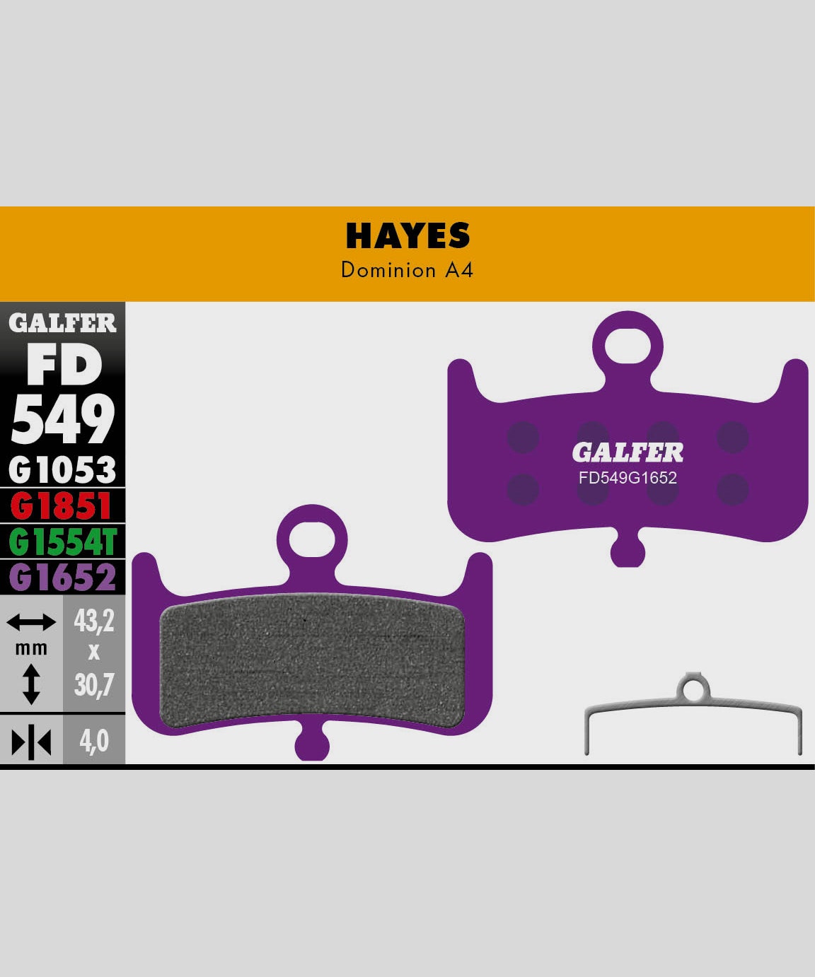 Galfer E-Bike Disc Brake Pad - Hayes - Dominion A4