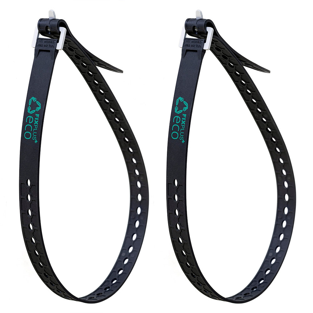 two fixplus eco straps pictures in a loop and fastened against a white background
