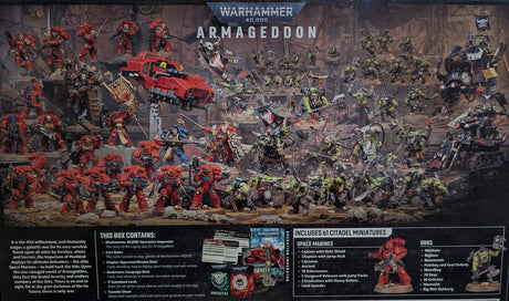 Warhammer Armageddon game box with toy figures rear of box