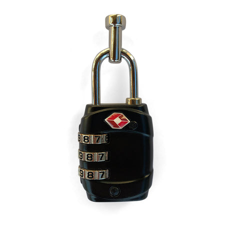 Black combination padlock against a white background