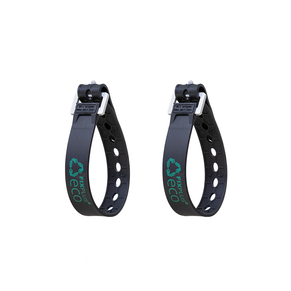 two fixplus eco straps pictures in a loop and fastened against a white background