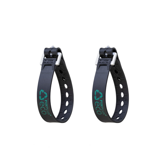 two fixplus eco straps pictures in a loop and fastened against a white background