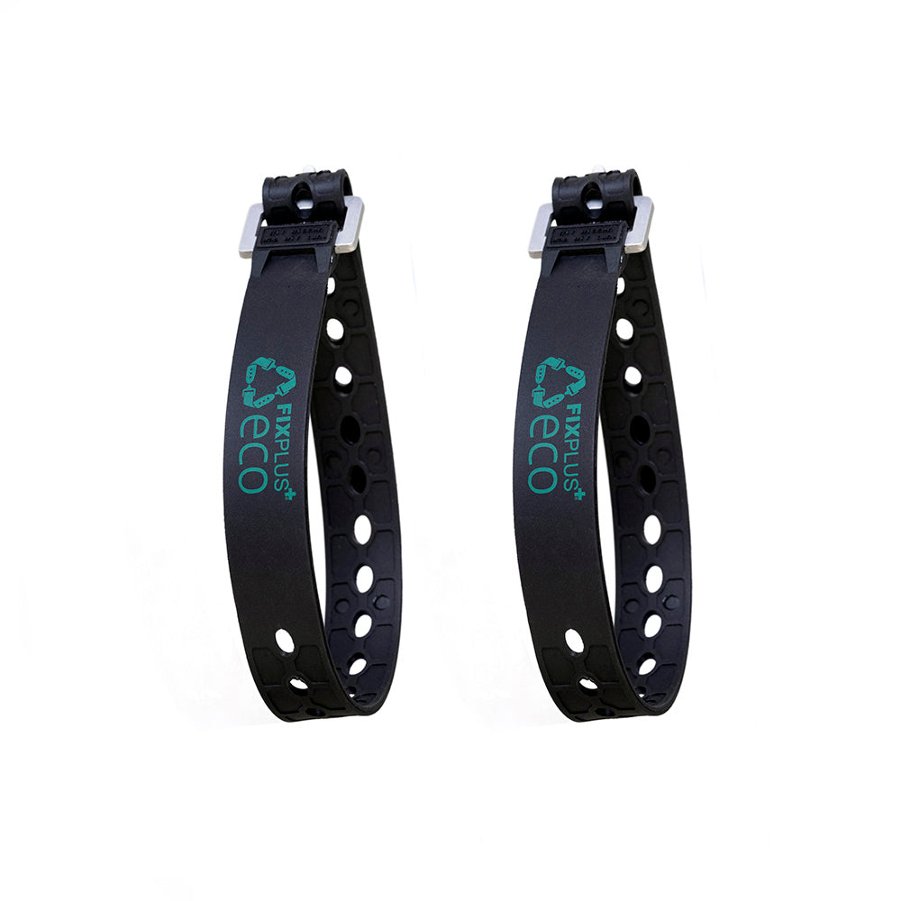 two fixplus eco straps pictures in a loop and fastened against a white background