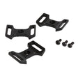 Three resin fixplus mounting plates or anchors with mounting hardware arranged on a white background