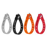 four Nano 23cm slim multi-purpose utility straps in black, orange, red and slate grey shown in a fastened loop on a white background.
