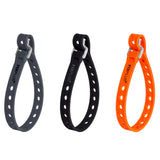 Three Nano 40cm slim multi-purpose utility straps in black, orange and slate grey shown in a fastened loop on a white background.